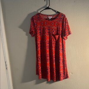LuLaRoe Red and Blue Patterned Mini Dress
